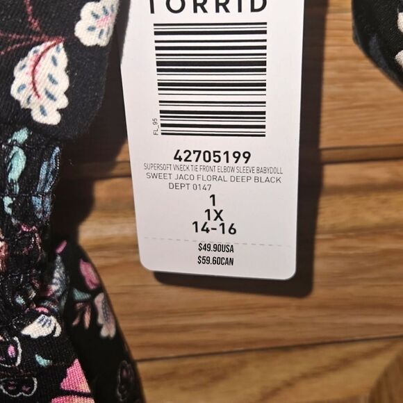 TORRID NEW PLUS SIZE Super Soft V- Neck Tie Front Elbow Sleeve Babydoll 1X - Picture 14 of 16
